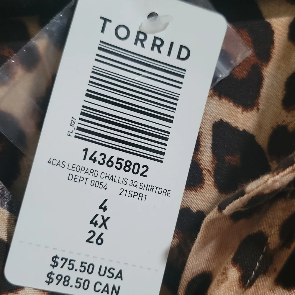 Torrid Leopard Print Chalis Button Down Midi Dress NWT Size 4X Drawstring - Picture 15 of 16